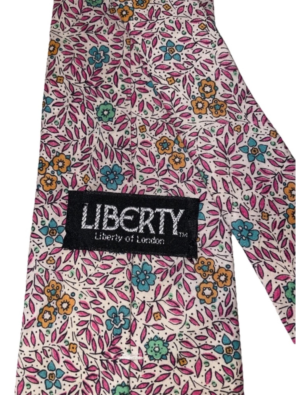 Liberty of London Men’s Floral Neck Tie in Pink, Teal, Yellow on White
